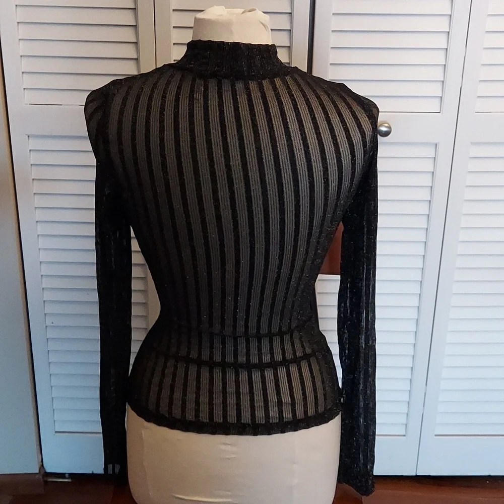 Buckle Black Sheer Striped Blouse - Picture 4 of 4